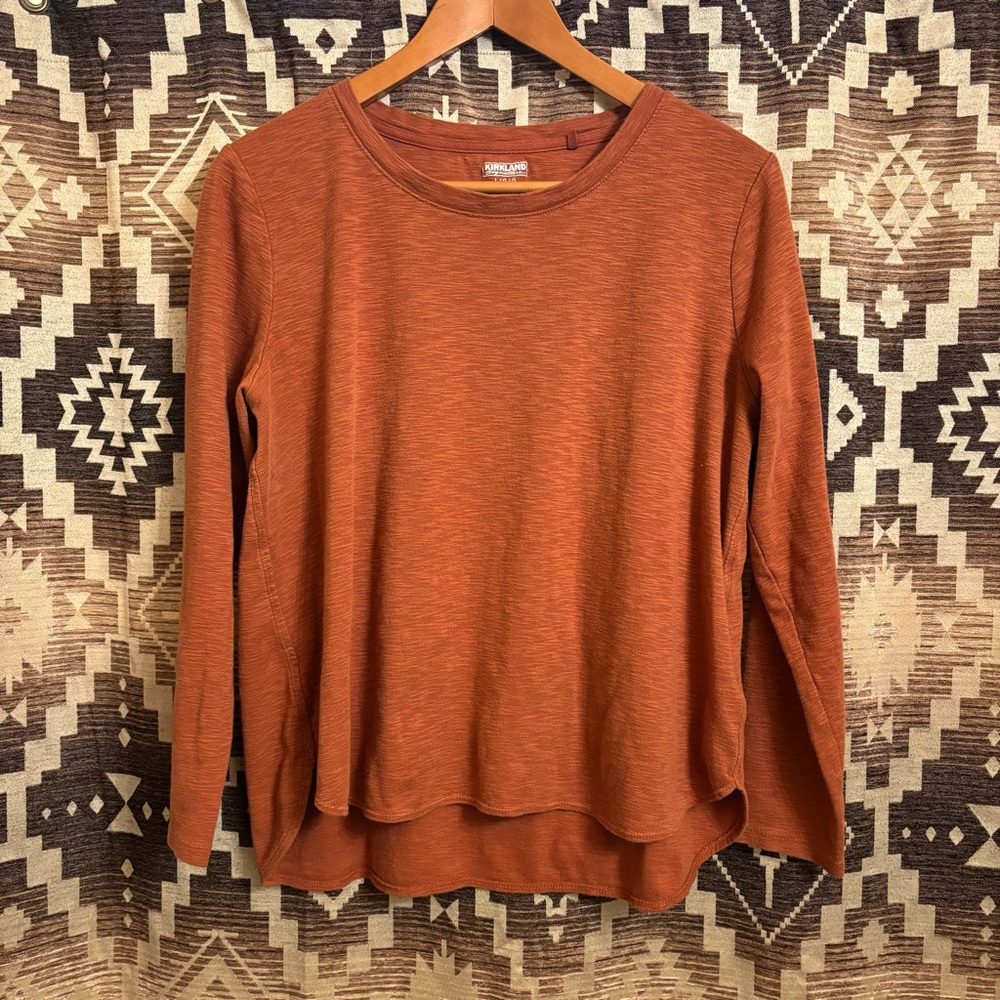 Kirkland Burnt Orange Women’s Long Sleeve Shirt, Size Large, 100% Cotton